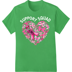 Pink Ribbon Butterfly Heart DTF Print Heat Transfer on green shirt - SUPERDTF-DTF Prints-DTF Transfers-Custom DTF Prints