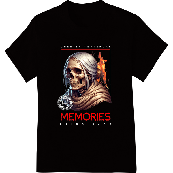 Flaming Skull of Lost Memories - Macabre Heat Transfer Print - High-quality vibrant DTF prints