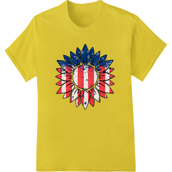 Sunflower design with red, white, and blue stripes in an American flag pattern for DTF heat transfer printing on apparel