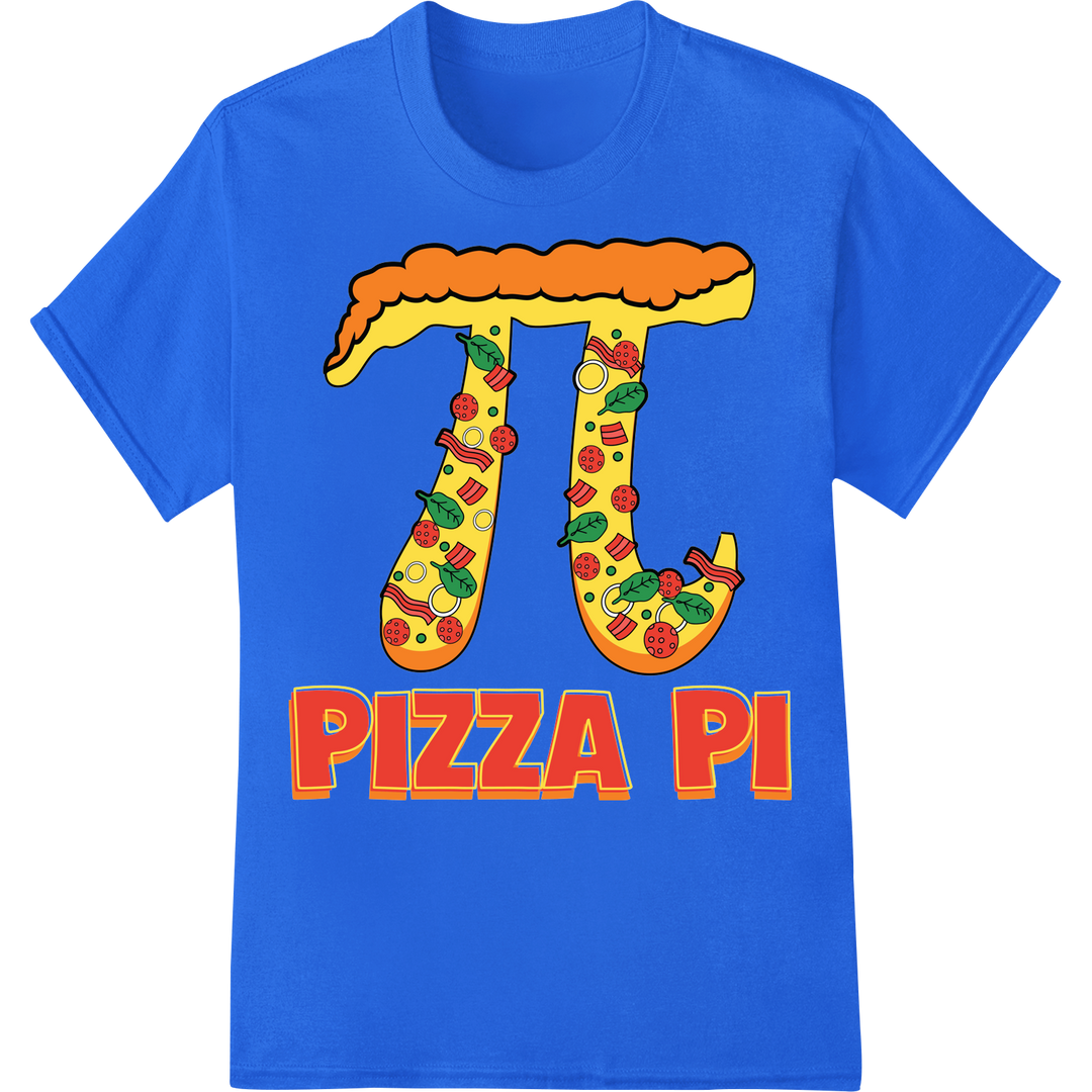 Quirky Pizza PI: Deliciously Fun DTF Print Heat Transfer on blue shirt - SUPERDTF-DTF Prints-DTF Transfers-Custom DTF Prints