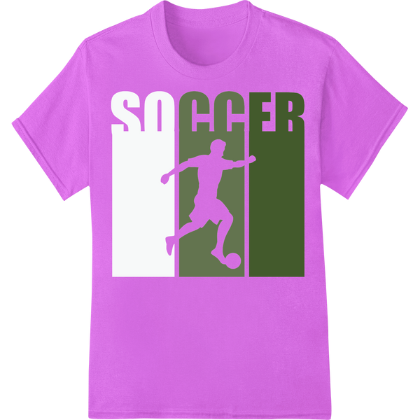 Bold Soccer Player Silhouette DTF Print Heat Transfer on purple shirt - SUPERDTF-DTF Prints-DTF Transfers-Custom DTF Prints