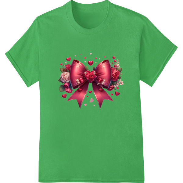 Lovely Red Bow with Roses DTF Print for Valentine's Day on green shirt - SUPERDTF-DTF Prints-DTF Transfers-Custom DTF Prints