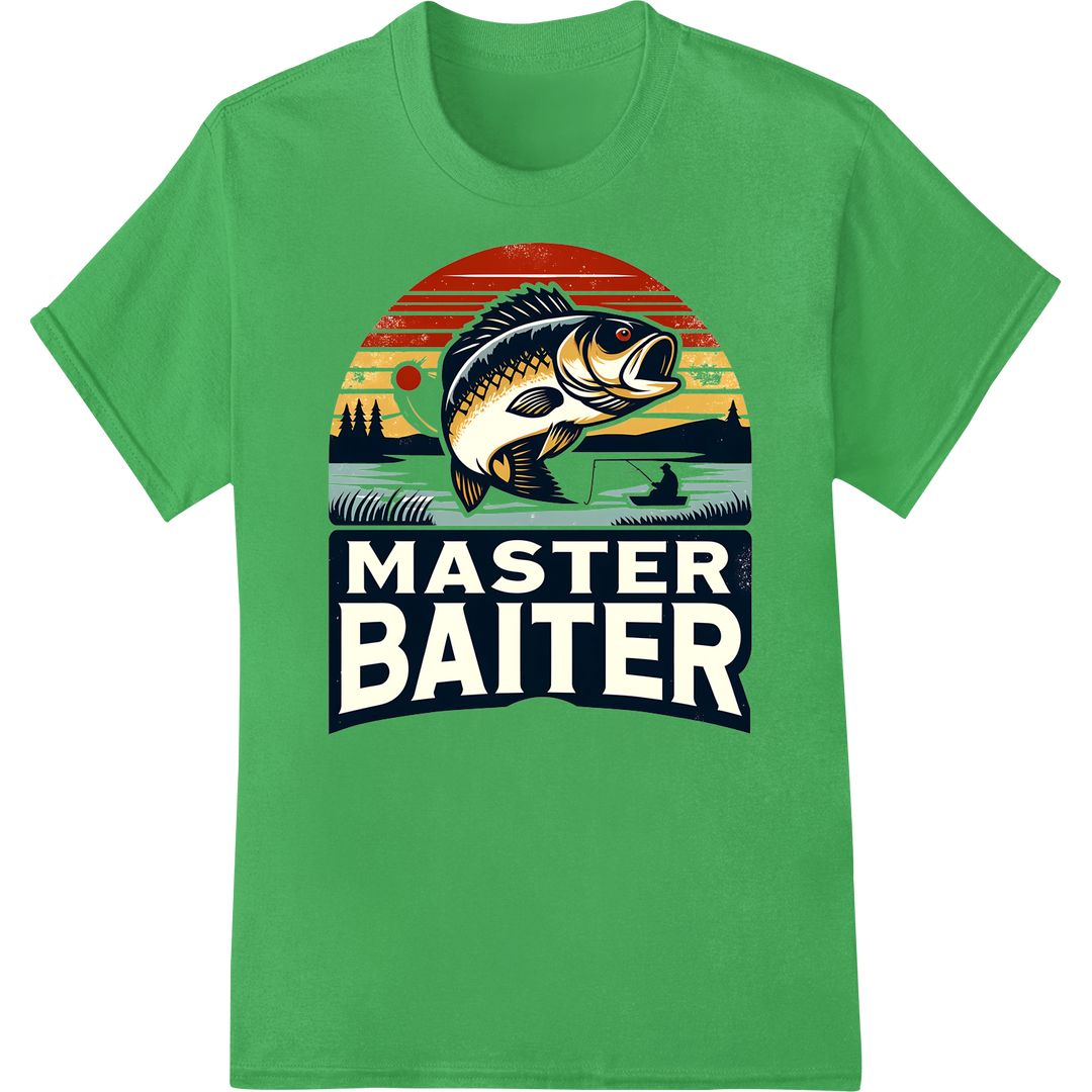 Retro MASTER BAITER | Vintage Fishing DTF Print Heat Transfer on green shirt - SUPERDTF-DTF Prints-DTF Transfers-Custom DTF Prints