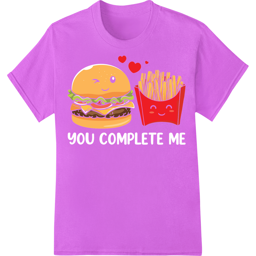 Retro Cartoon Burger & Fries Couple Valentine's Day DTF Print on purple shirt - SUPERDTF-DTF Prints-DTF Transfers-Custom DTF Prints