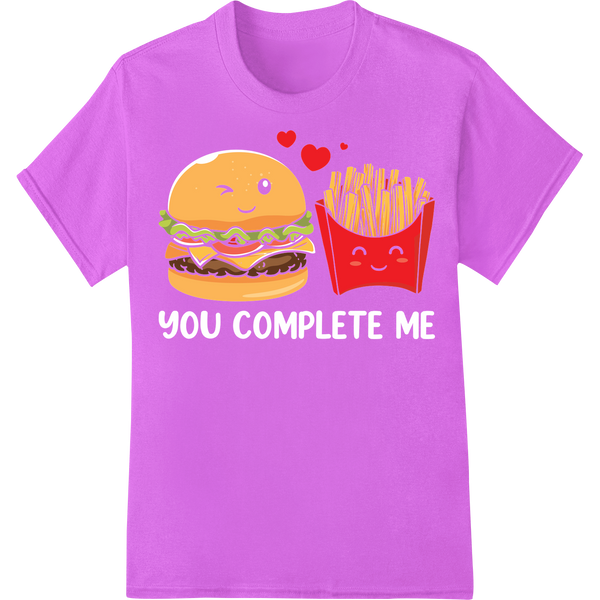 Retro Cartoon Burger & Fries Couple Valentine's Day DTF Print on purple shirt - SUPERDTF-DTF Prints-DTF Transfers-Custom DTF Prints