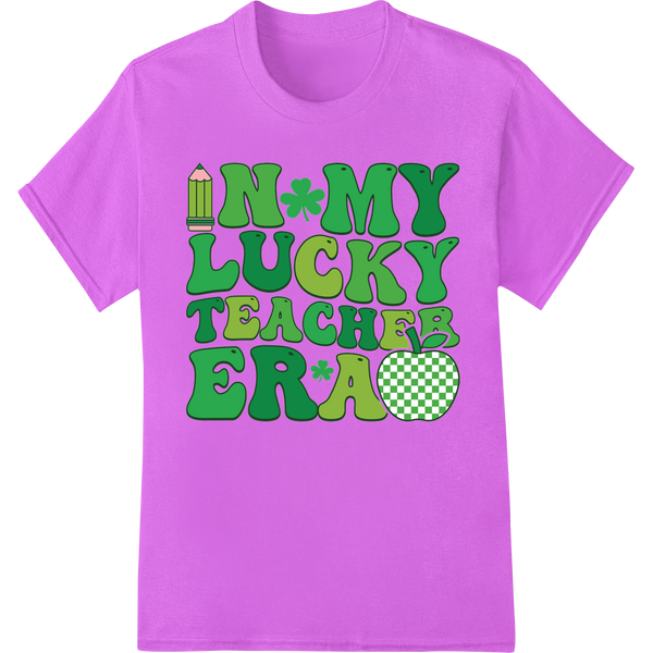 Lucky Teacher Retro St. Patrick's Day Heat Transfer Print on purple shirt - SUPERDTF-DTF Prints-DTF Transfers-Custom DTF Prints