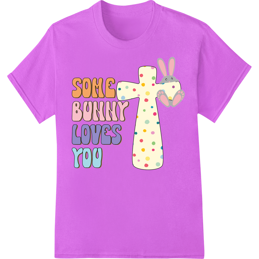 Groovy Easter Bunny "Some Bunny Loves You" DTF Print Transfer on purple shirt - SUPERDTF-DTF Prints-DTF Transfers-Custom DTF Prints