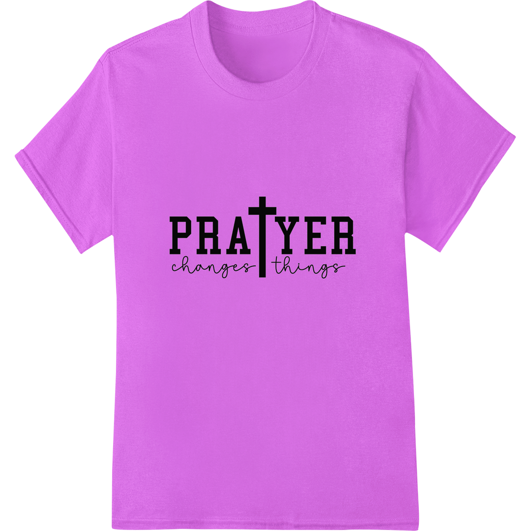 Empower Your Faith: "PRAYER changes things" DTF Print on purple shirt - SUPERDTF-DTF Prints-DTF Transfers-Custom DTF Prints