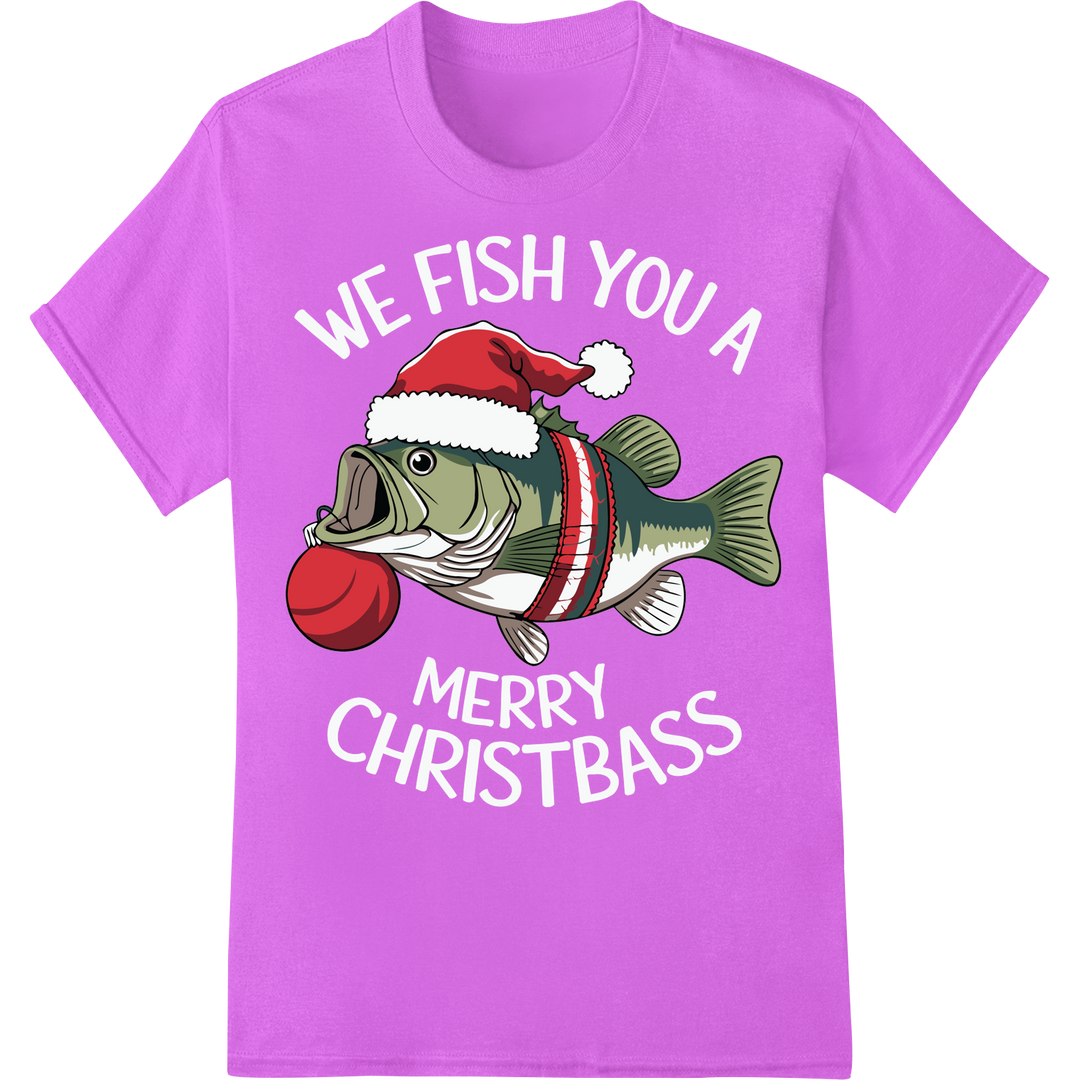 Festive Fish: Adorable Christmas Cartoon Heat Transfer Print on purple shirt - SUPERDTF-DTF Prints-DTF Transfers-Custom DTF Prints