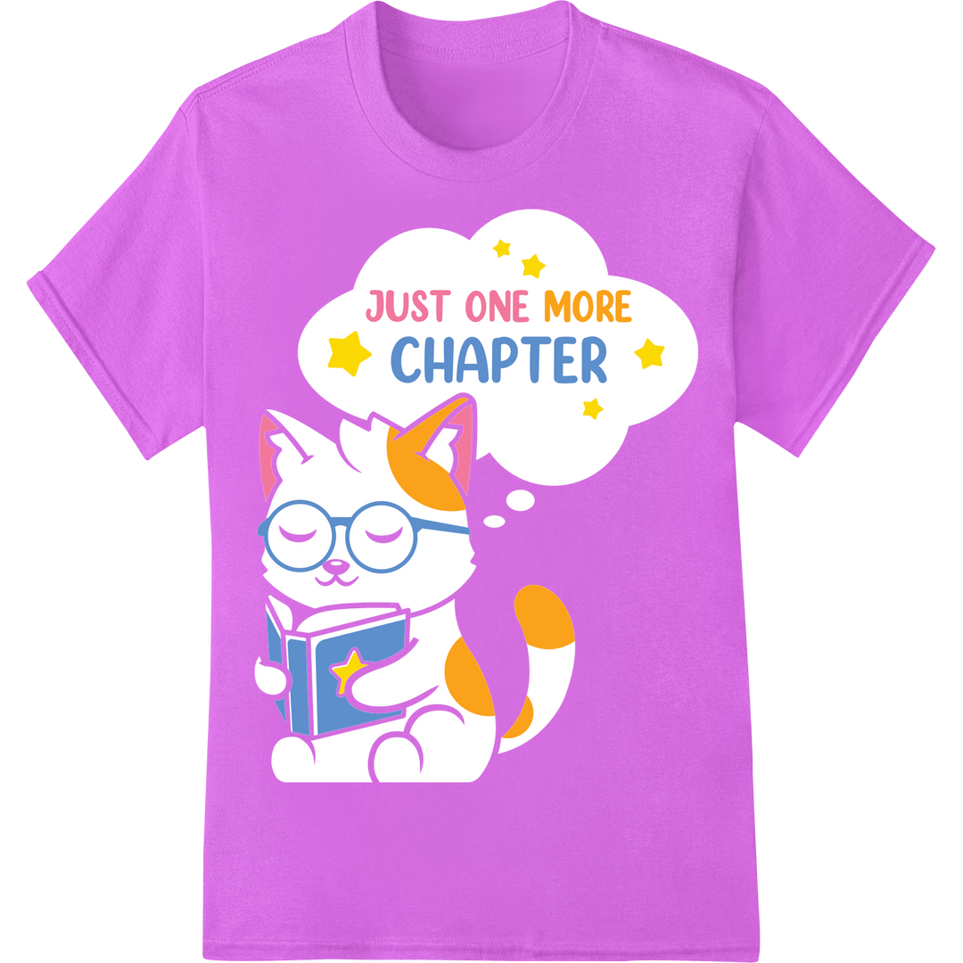 Adorable Cat Bookworm DTF Print | Just One More Chapter on purple shirt - SUPERDTF-DTF Prints-DTF Transfers-Custom DTF Prints