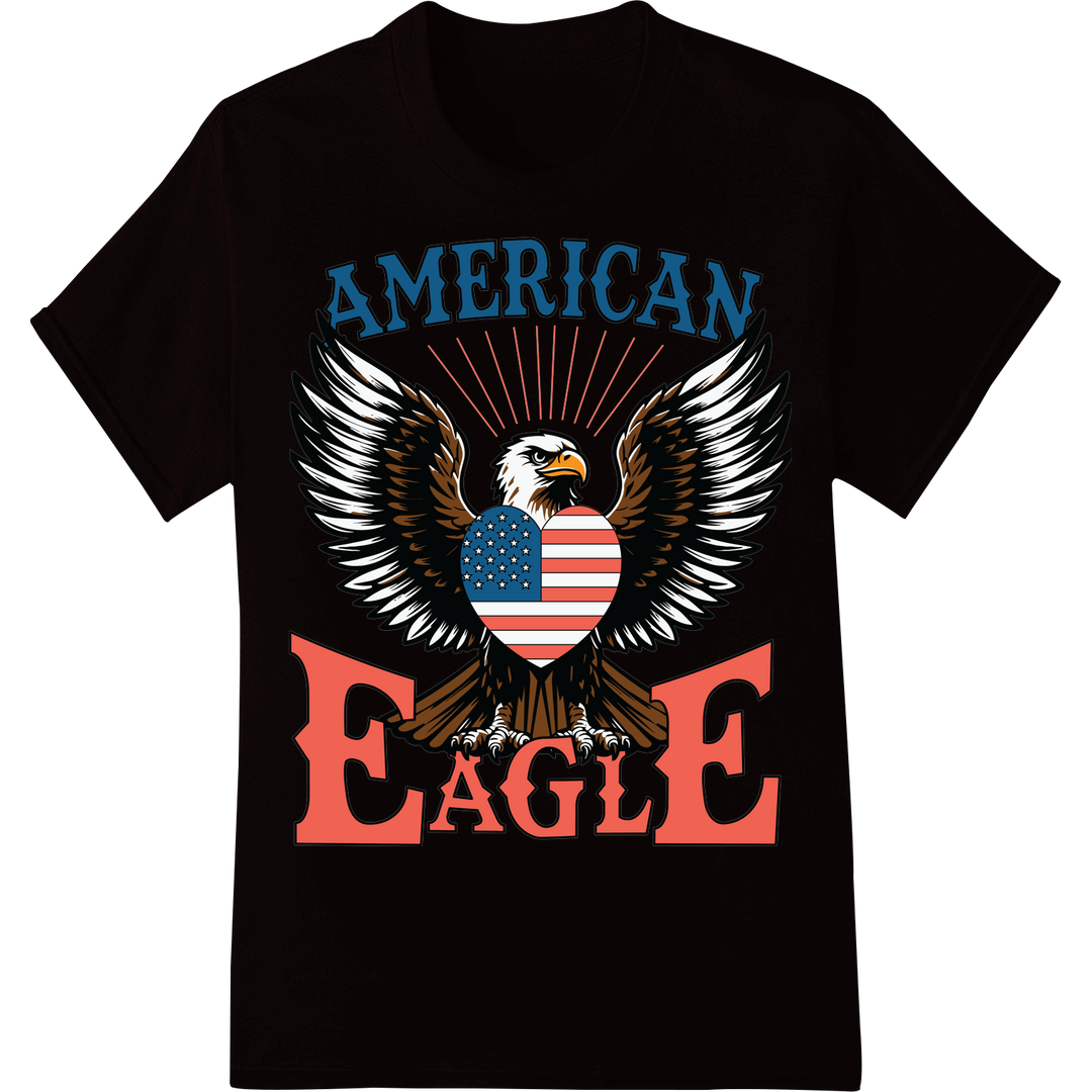 Bold Eagle American Flag Heart DTF Print Heat Transfer on black shirt - SUPERDTF-DTF Prints-DTF Transfers-Custom DTF Prints