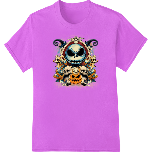 Haunting Halloween Skull - Edgy DTF Transfer Print Design on purple shirt - SUPERDTF-DTF Prints-DTF Transfers-Custom DTF Prints