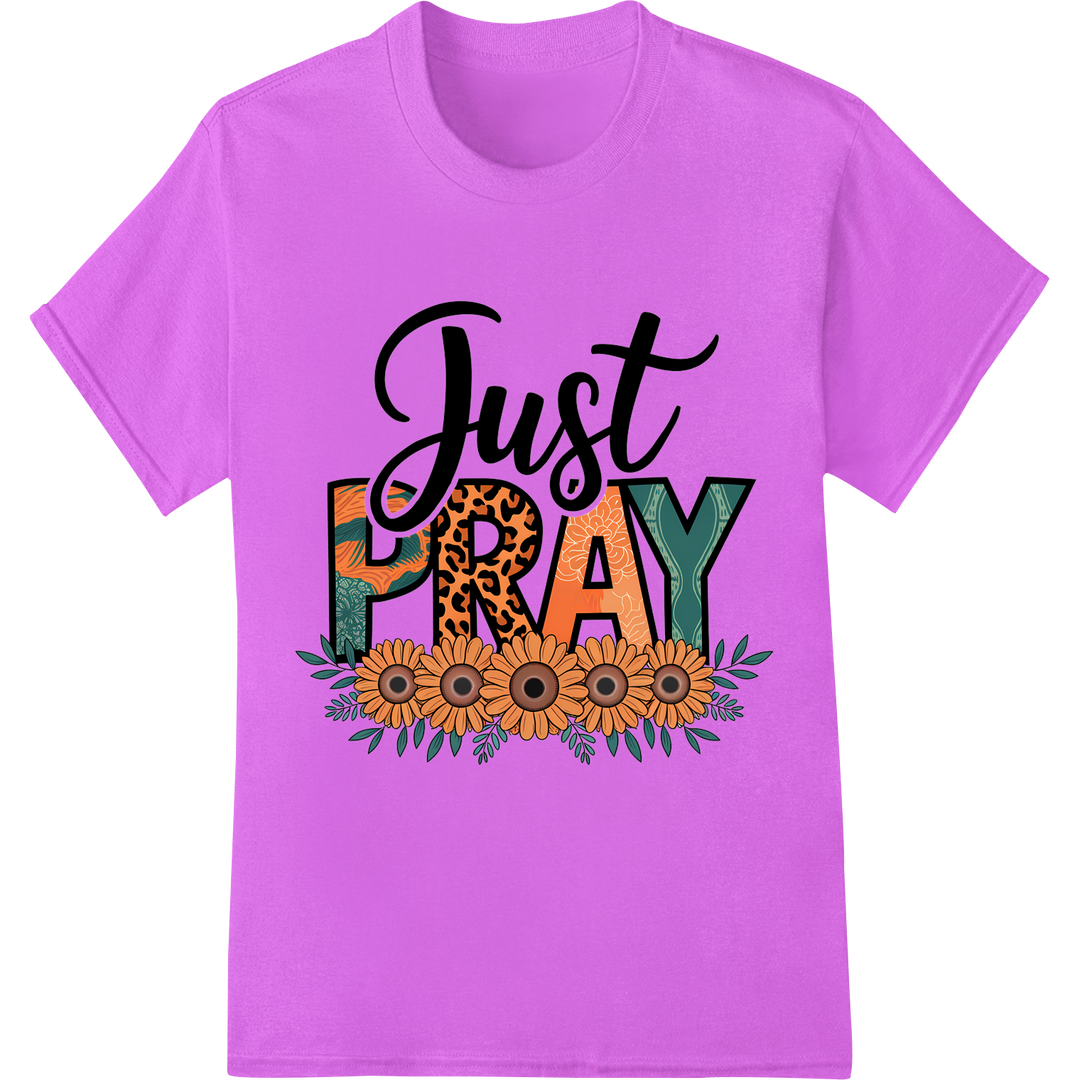 Just Pray: Inspiring Faith-Based DTF Print Design on purple shirt - SUPERDTF-DTF Prints-DTF Transfers-Custom DTF Prints