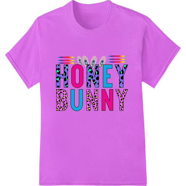 Vibrant 'HONEY BUNNY' Easter DTF Print Heat Transfer on purple shirt - SUPERDTF-DTF Prints-DTF Transfers-Custom DTF Prints