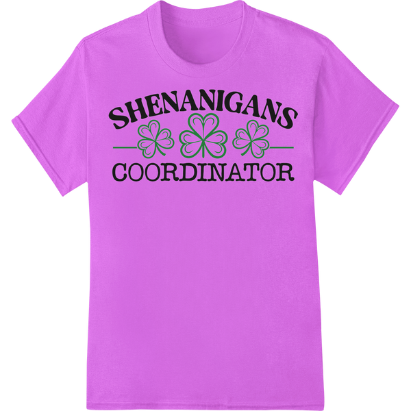 Shenanigans Coordinator: Playful St. Patrick's Day DTF Print on purple shirt - SUPERDTF-DTF Prints-DTF Transfers-Custom DTF Prints