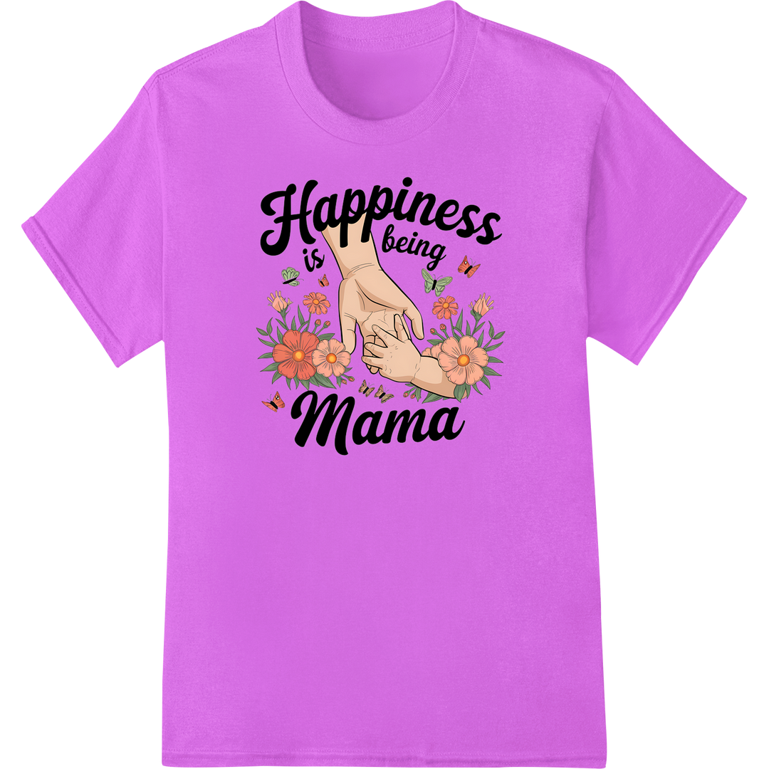 Retro 'Happiness is being Mama' DTF Print Heat Transfer on purple shirt - SUPERDTF-DTF Prints-DTF Transfers-Custom DTF Prints