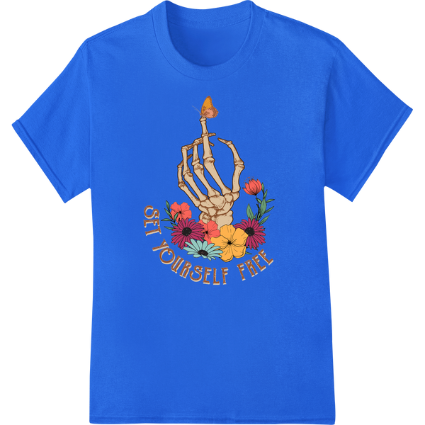 Colorful skeleton hands and blooms design in Day of the Dead style, suitable for DTF printing on t-shirts and apparel.