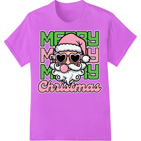 Playful Pixel Santa - Mischievous Christmas Heat Transfer on purple shirt - SUPERDTF-DTF Prints-DTF Transfers-Custom DTF Prints