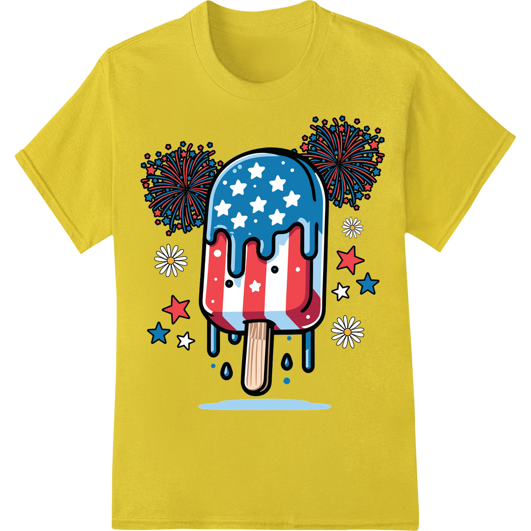 Patriotic Popsicle 4th of July Super DTF Print Transfer on yellow shirt - SUPERDTF-DTF Prints-DTF Transfers-Custom DTF Prints