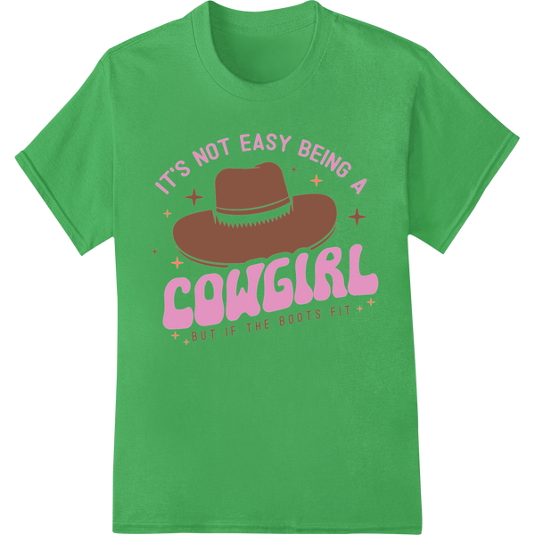 Cowgirl Charm: Witty Western Boots DTF Print Transfer on green shirt - SUPERDTF-DTF Prints-DTF Transfers-Custom DTF Prints