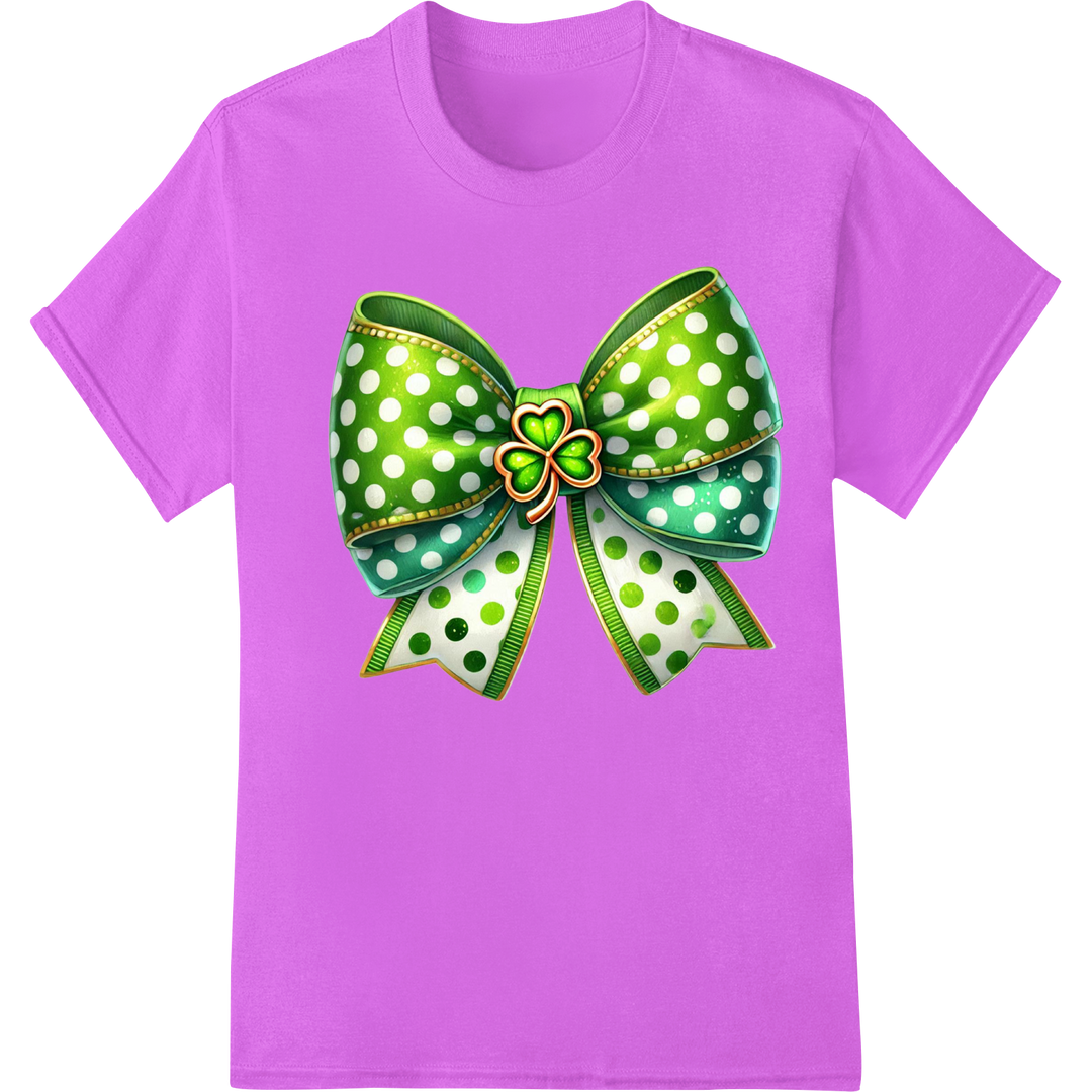 Lucky Shamrock Bow - St. Patrick's Day DTF Heat Transfer on purple shirt - SUPERDTF-DTF Prints-DTF Transfers-Custom DTF Prints