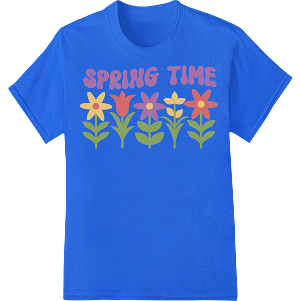 Colorful 'SPRING TIME' Floral Heat Transfer Design on blue shirt - SUPERDTF-DTF Prints-DTF Transfers-Custom DTF Prints