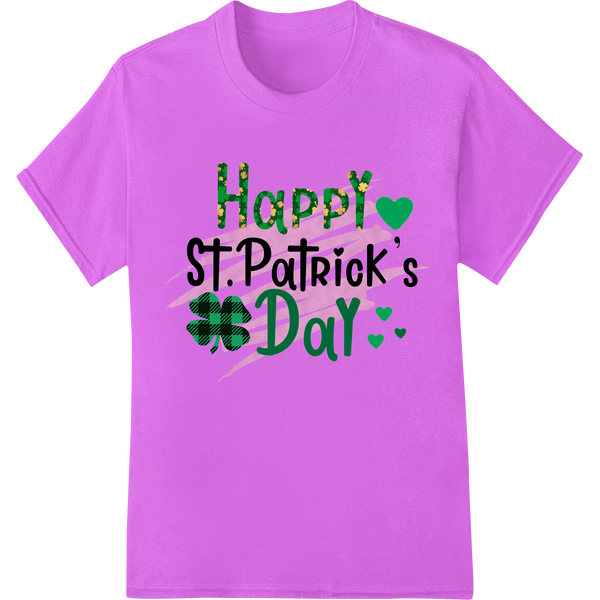 Lucky Charm graphic with shamrocks and text 'Lucky Charm' for St. Patrick's Day DTF printing on apparel