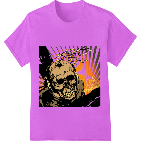 Explosive Skull Sunburst DTF Heat Transfer for Halloween made with premium personalized clothing