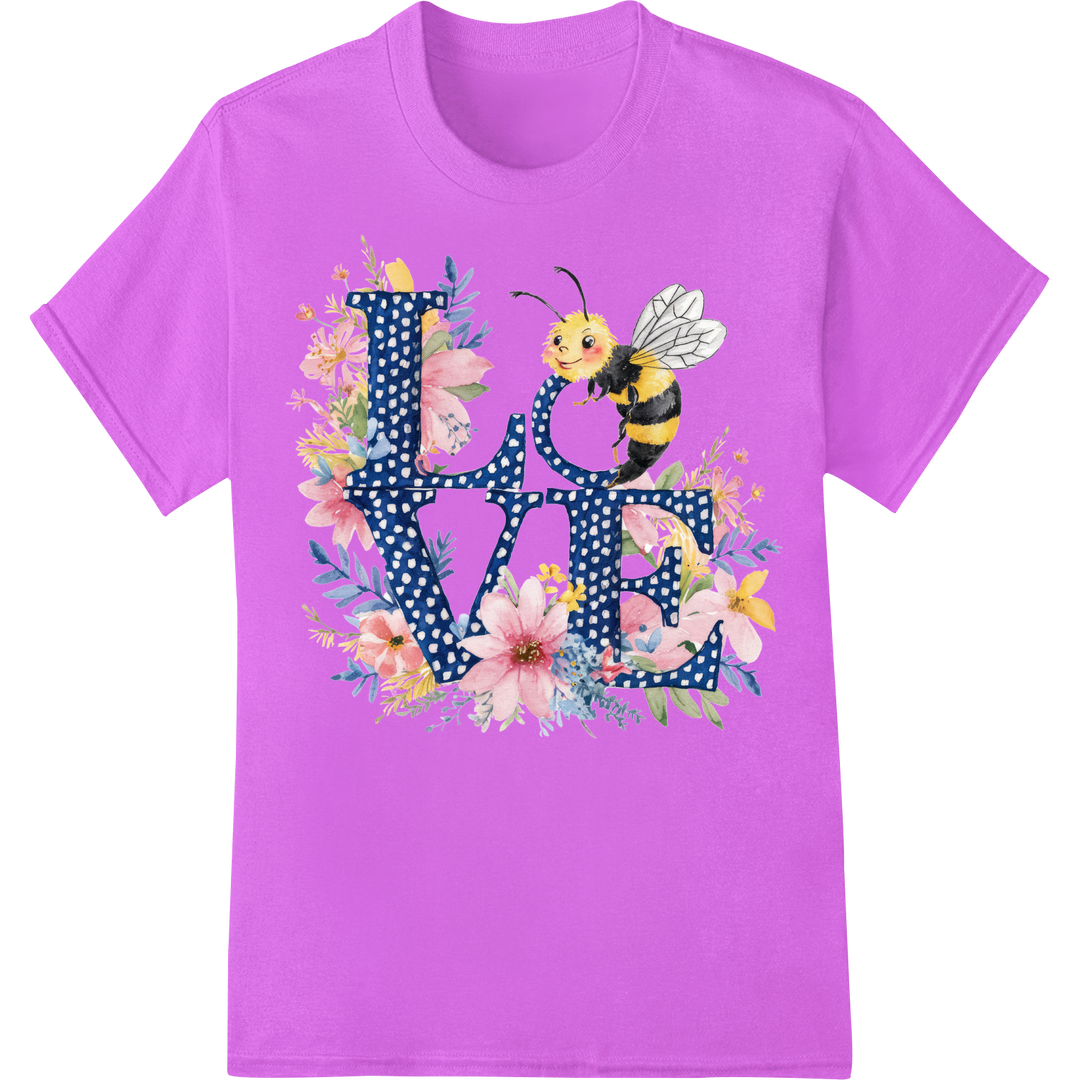 Bee-utiful Love: Floral Valentine's Day DTF Print Transfer on purple shirt - SUPERDTF-DTF Prints-DTF Transfers-Custom DTF Prints