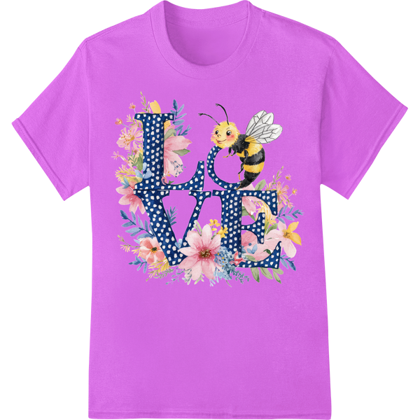 Bee-utiful Love: Floral Valentine's Day DTF Print Transfer on purple shirt - SUPERDTF-DTF Prints-DTF Transfers-Custom DTF Prints