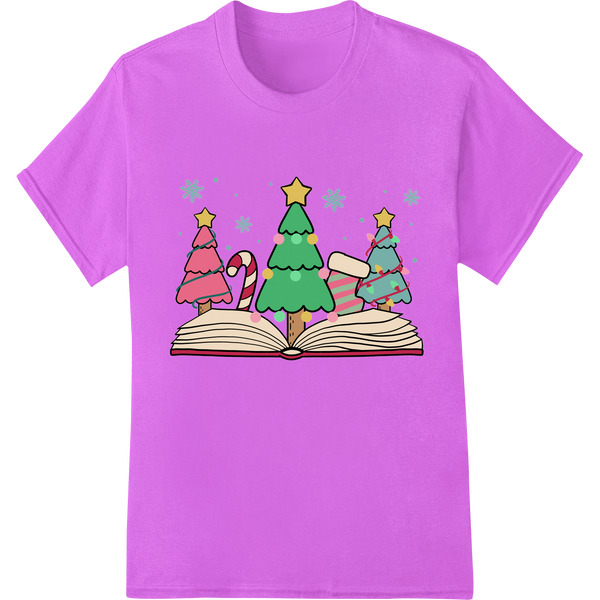 Whimsical Storybook Christmas Trees DTF Print Transfer on purple shirt - SUPERDTF-DTF Prints-DTF Transfers-Custom DTF Prints