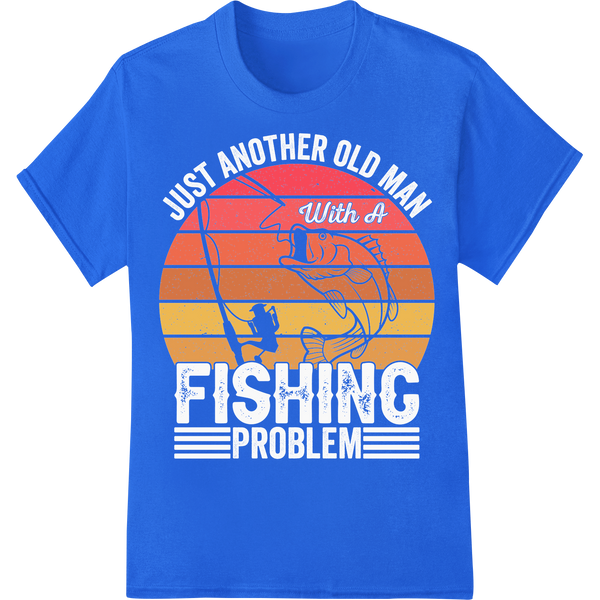 Retro Fisherman's Catch DTF Print Heat Transfer Design on blue shirt - SUPERDTF-DTF Prints-DTF Transfers-Custom DTF Prints