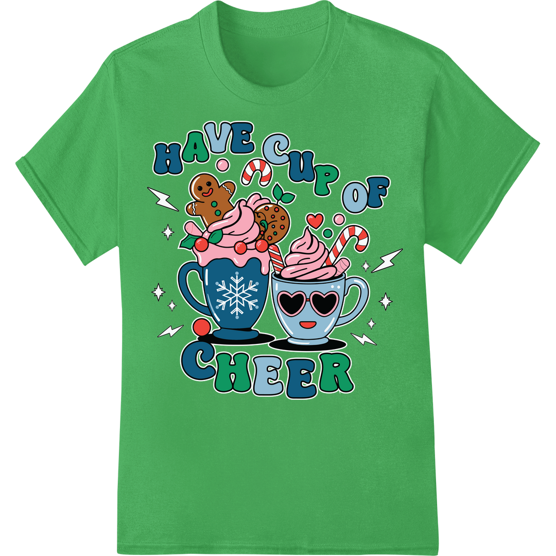 Kawaii Christmas Cocoa & Cookies | Festive DTF Print on green shirt - SUPERDTF-DTF Prints-DTF Transfers-Custom DTF Prints