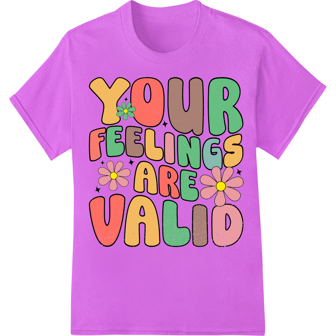 Retro Mental Health Awareness 'Your Feelings Are Valid' on purple shirt - SUPERDTF-DTF Prints-DTF Transfers-Custom DTF Prints