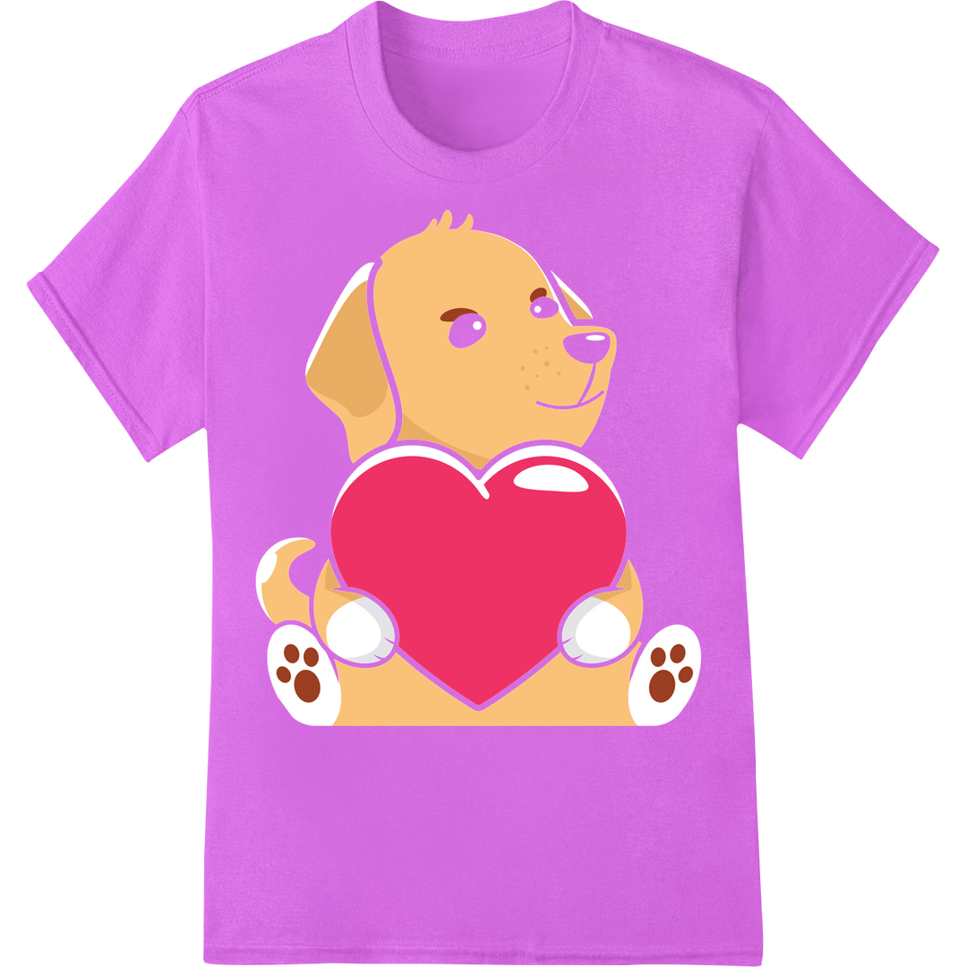 Adorable Golden Retriever Puppy Valentine's Day DTF Print on purple shirt - SUPERDTF-DTF Prints-DTF Transfers-Custom DTF Prints