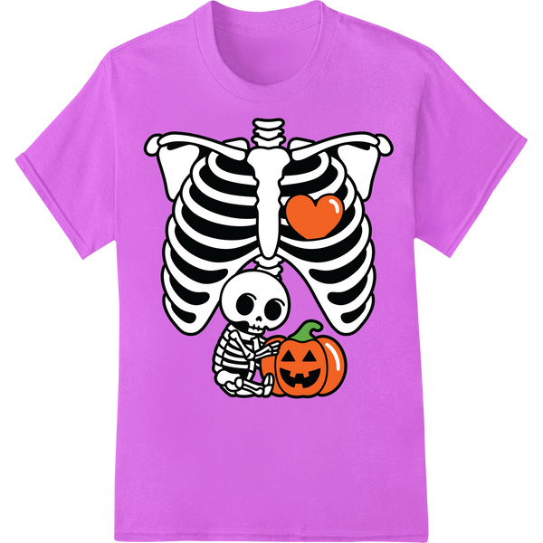 Spooky Skeleton Couple Embracing Pregnancy Halloween DTF on purple shirt - SUPERDTF-DTF Prints-DTF Transfers-Custom DTF Prints