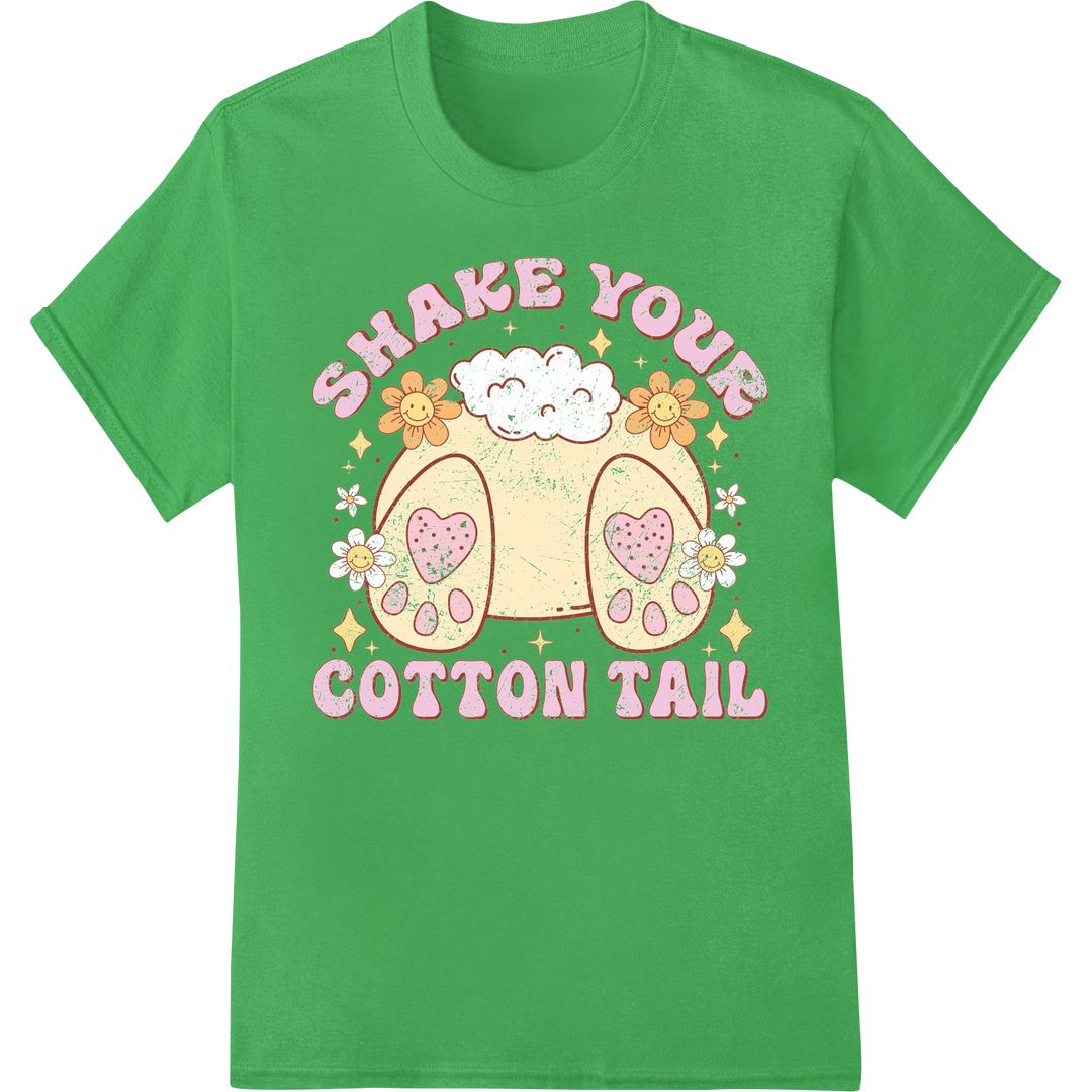 Retro Easter Bunny 'Shake Your Cotton Tail' DTF Print on green shirt - SUPERDTF-DTF Prints-DTF Transfers-Custom DTF Prints