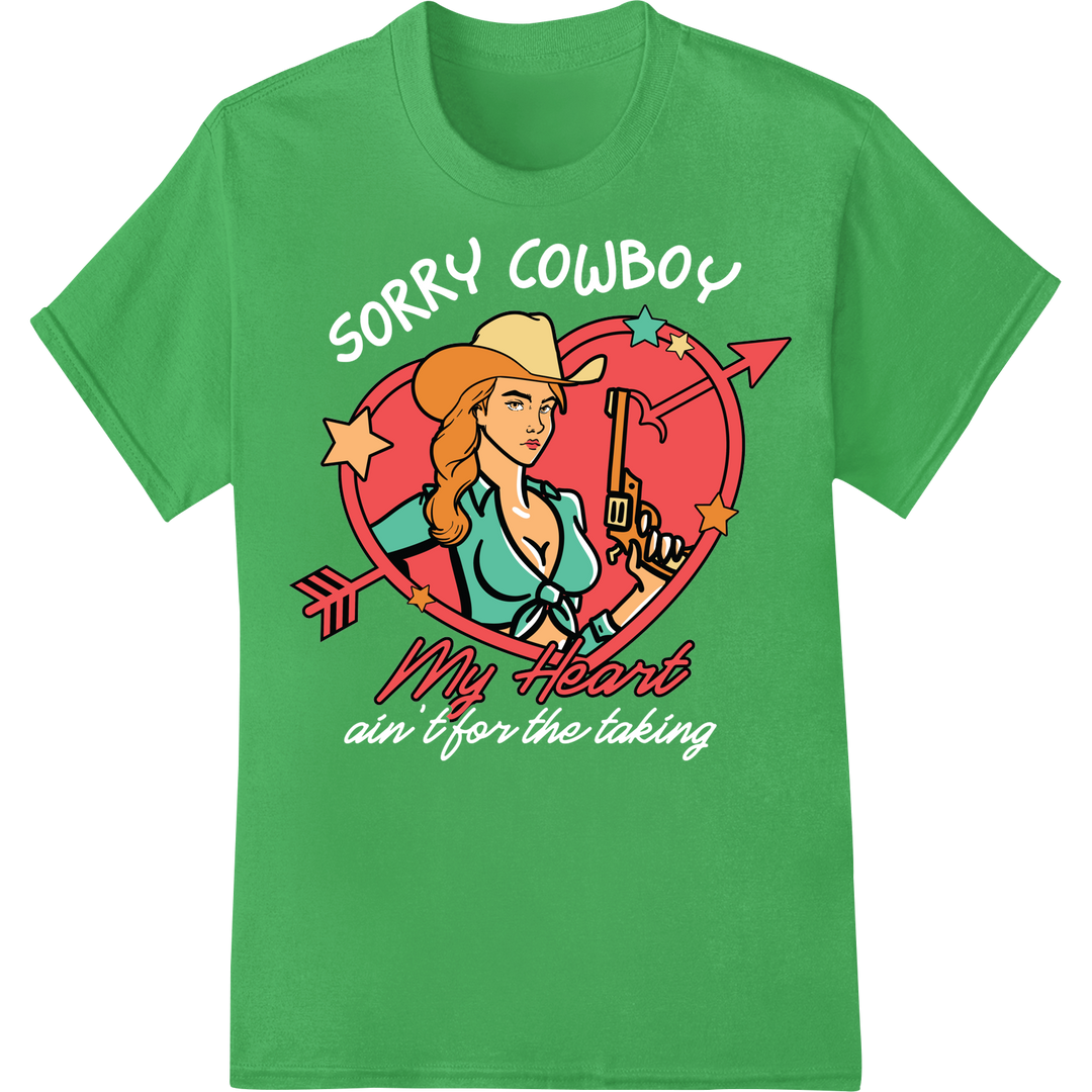 Shoot Straight Into My Heart: Western Cowgirl Valentine on green shirt - SUPERDTF-DTF Prints-DTF Transfers-Custom DTF Prints