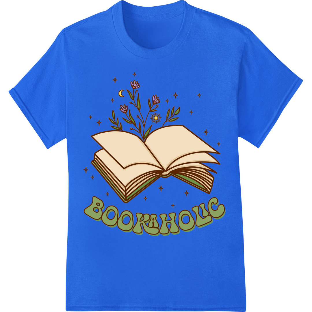 Bookaholic's Delight: Stunning Floral Book DTF Print on blue shirt - SUPERDTF-DTF Prints-DTF Transfers-Custom DTF Prints