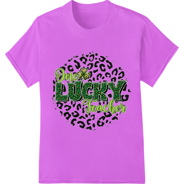 One Lucky Teacher St. Patrick's Day Leopard Print DTF Transfer on purple shirt - SUPERDTF-DTF Prints-DTF Transfers-Custom DTF Prints