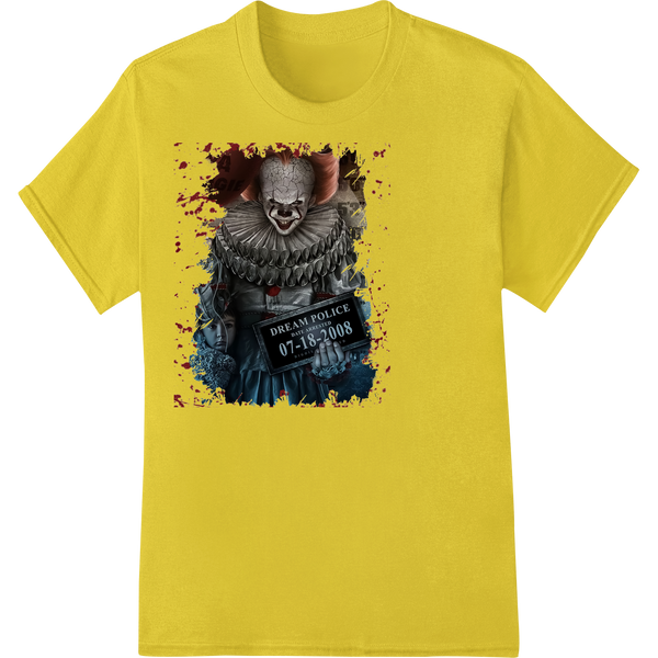 Nightmarish Dream Police clown design with black and white colors, perfect for DTF printing and heat transfer on apparel.