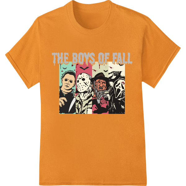 The Boys of Fall Iconic Horror Movie Character Lineup Printed on a Black T-Shirt Using DTF Direct to Film Heat Transfer...