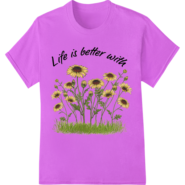 Retro Sunflower Inspiration: Life is Better With Nature on purple shirt - SUPERDTF-DTF Prints-DTF Transfers-Custom DTF Prints