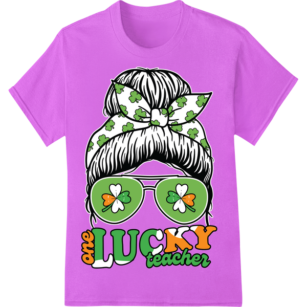 Lucky Shamrock Shades: St. Patrick's Day Teacher DTF Print on purple shirt - SUPERDTF-DTF Prints-DTF Transfers-Custom DTF Prints