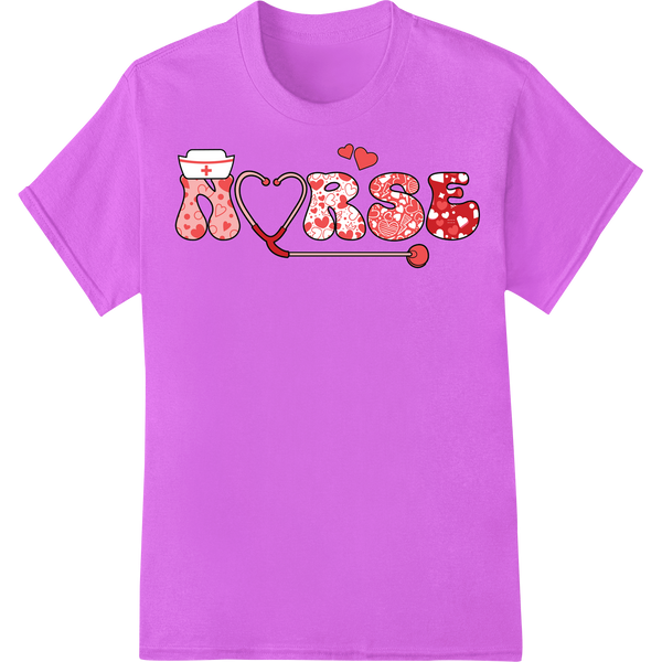 Adorable NURSE Valentine's DTF Print Heat Transfer on purple shirt - SUPERDTF-DTF Prints-DTF Transfers-Custom DTF Prints