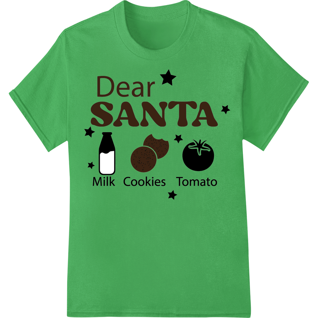 Jolly 'Dear Santa' Christmas Heat Transfer Print | Super DTF on green shirt - SUPERDTF-DTF Prints-DTF Transfers-Custom DTF Prints