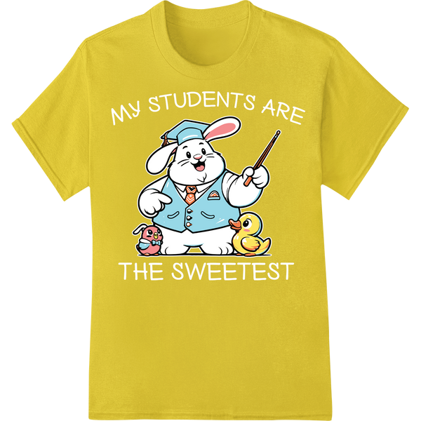 Retro Teacher Easter Bunny DTF Print Heat Transfer on yellow shirt - SUPERDTF-DTF Prints-DTF Transfers-Custom DTF Prints