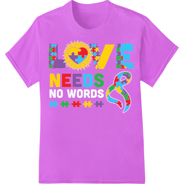 Autism Awareness Puzzle Love Needs Support DTF Print on purple shirt - SUPERDTF-DTF Prints-DTF Transfers-Custom DTF Prints