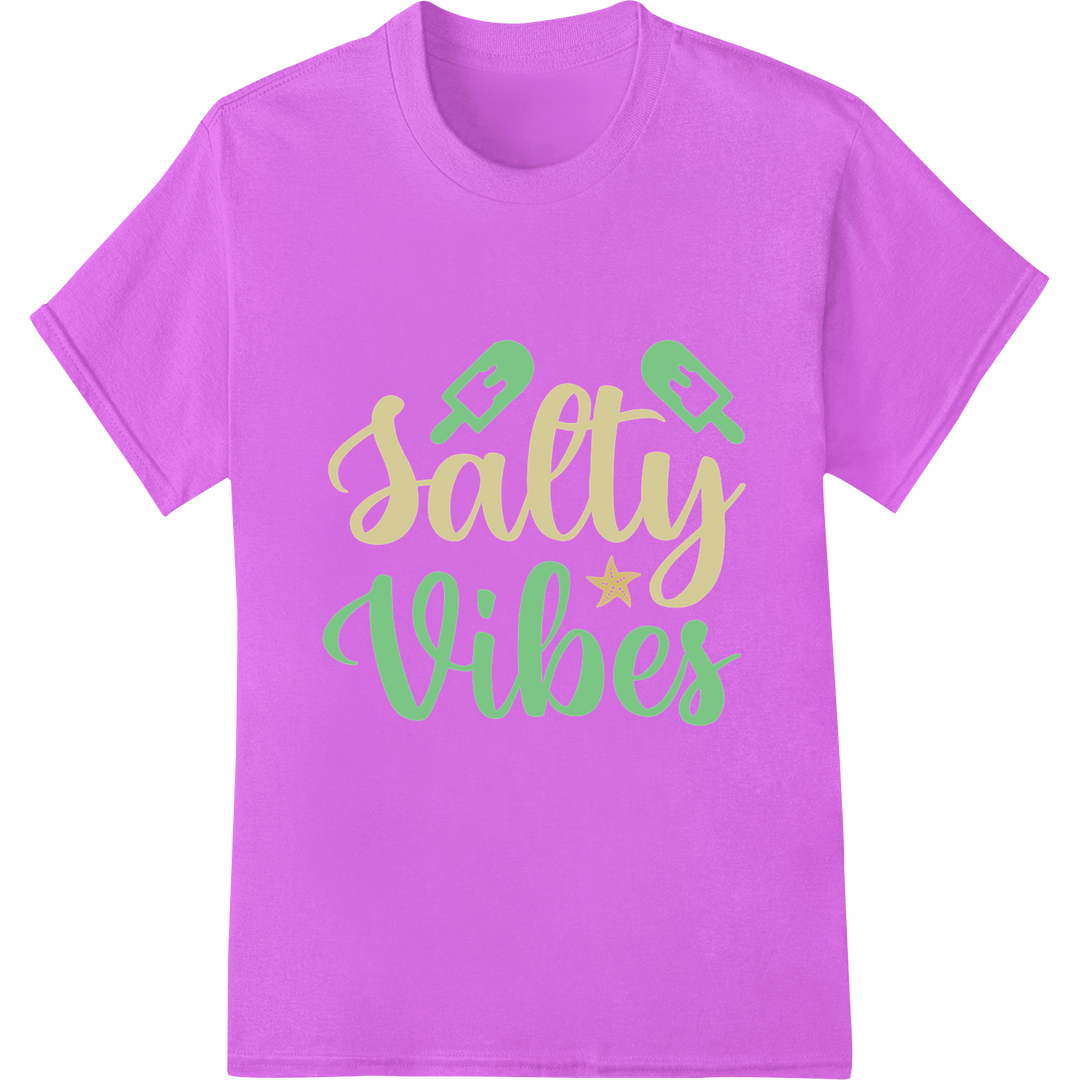 Retro 'Salty Vibes' DTF Print Heat Transfer | Summer Beach on purple shirt - SUPERDTF-DTF Prints-DTF Transfers-Custom DTF Prints