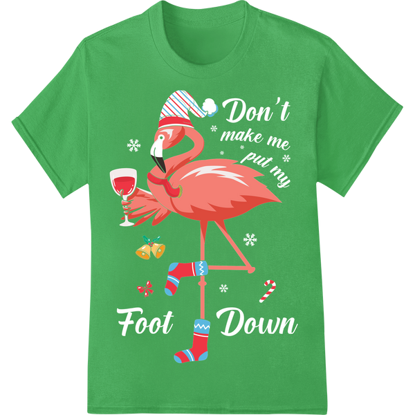 Tropical Twist: Pink Flamingo Christmas DTF Heat Transfer on green shirt - SUPERDTF-DTF Prints-DTF Transfers-Custom DTF Prints